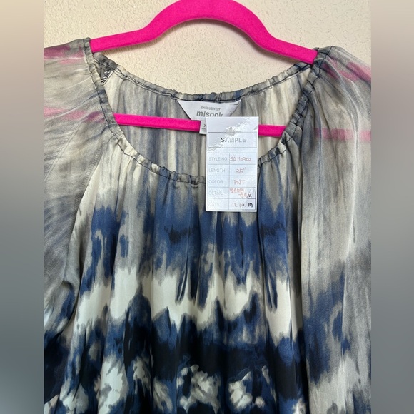 NWT Exclusively Misook Chiffon Boho Tie Dye Balloon Sleeve SAMPLE Blouse XS - Picture 5 of 7